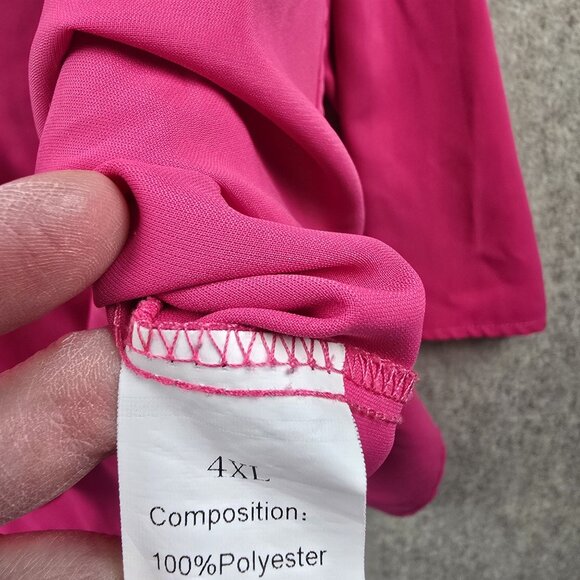 Bright Fuchsia Womens Button-Up Blouse 4XL Polyester Loose Fit Long Sleeve New - Picture 5 of 8